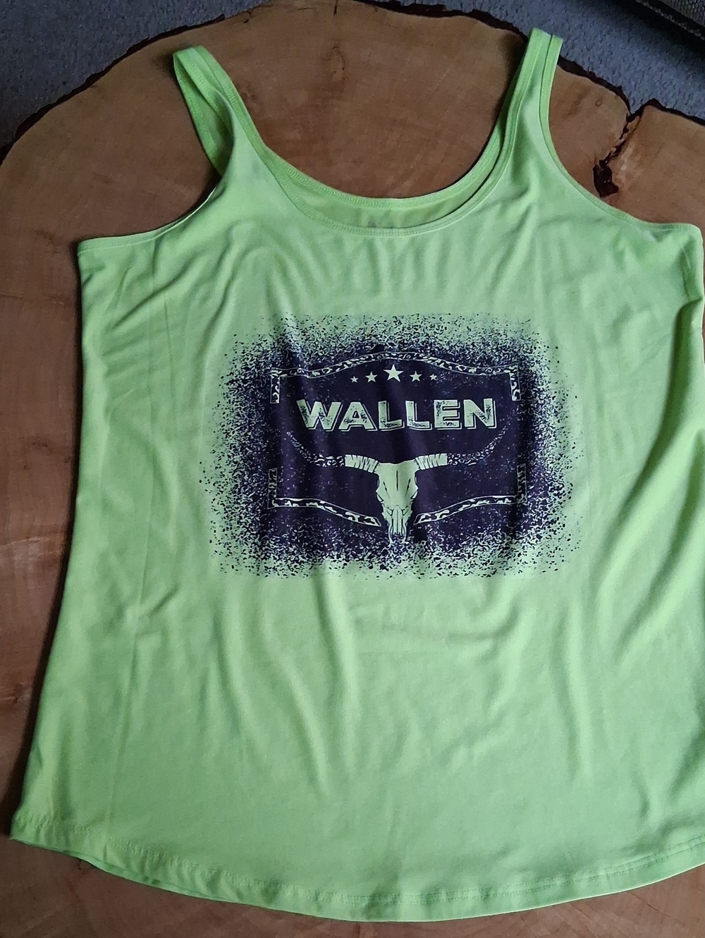 No Boundaries Lime Green Graphic Tank with 'Wallen' Print